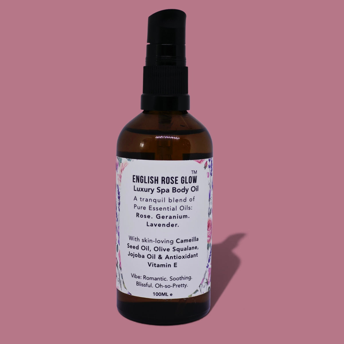 Glass amber bottle of luxury body oil