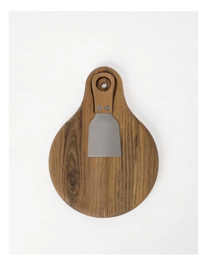 Teak Wood Paddle Cheese Board with Cheese Knife Set - Gourmet Wanderlust